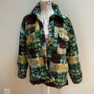 Urban Outfitters Multicolor Lined Button Down Teddy Shirt Coat XS